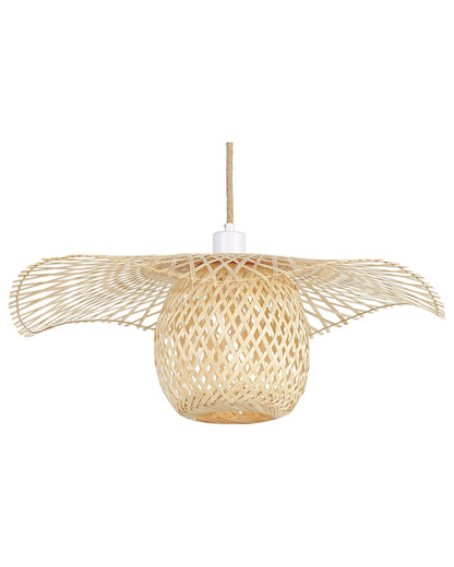 Bamboo Pendant Lamp With Wicker Shade Boho Wood Design For Modern Living Room