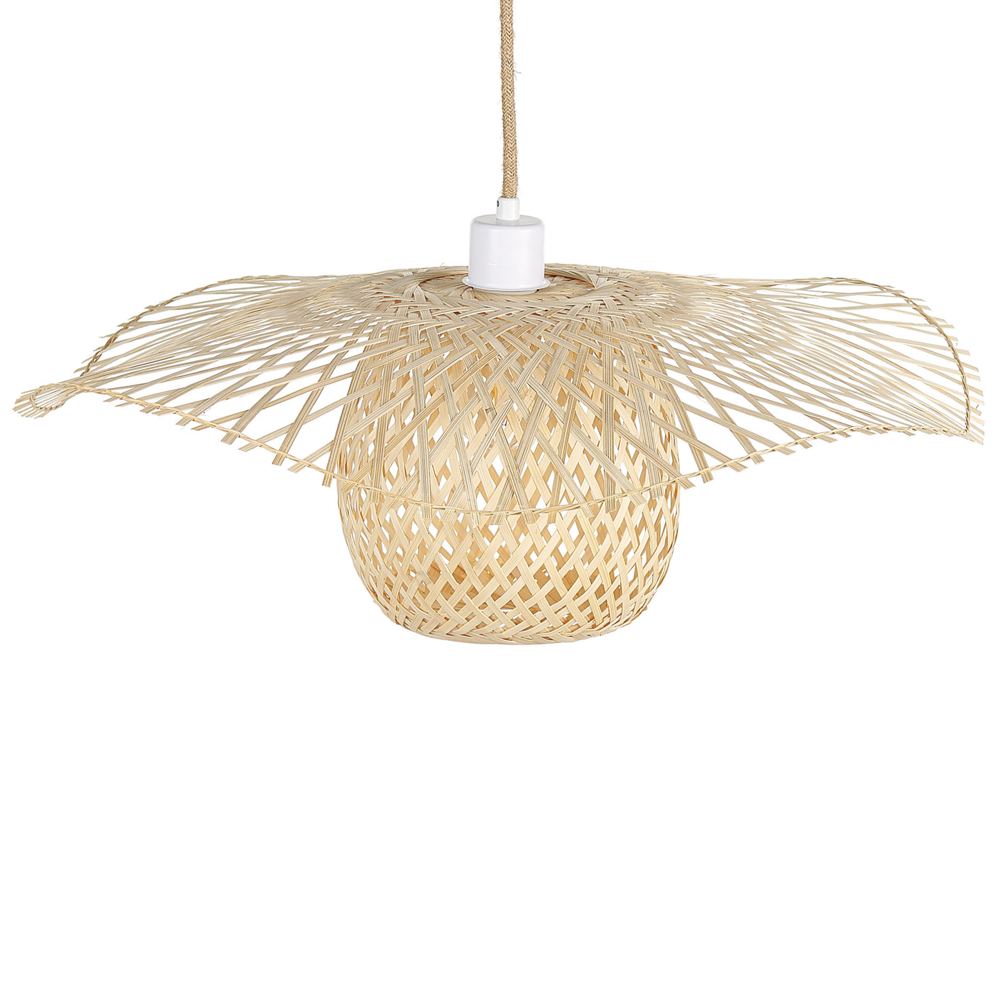 Bamboo Pendant Lamp With Wicker Shade Boho Wood Design For Modern Living Room