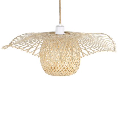 Bamboo Pendant Lamp With Wicker Shade Boho Wood Design For Modern Living Room