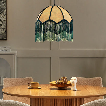 Nostalgia Lights Pendant Lamp Blue Paper Fringe Tassels 182cm