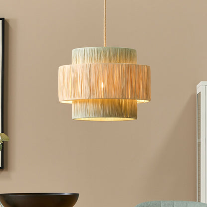 ThreeTier Paper Shade Pendant Lamp Natural Green Jute Cord