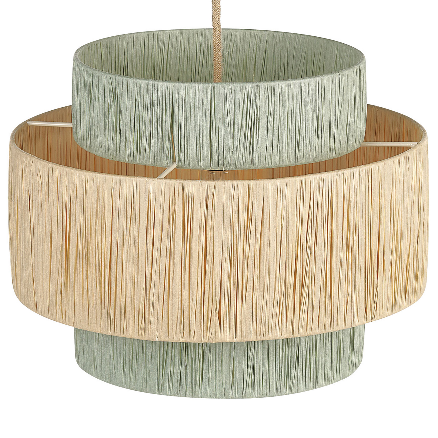 ThreeTier Paper Shade Pendant Lamp Natural Green Jute Cord