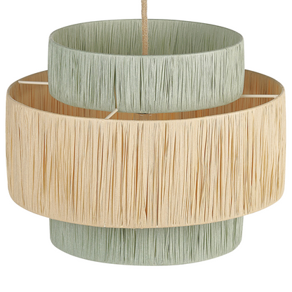 ThreeTier Paper Shade Pendant Lamp Natural Green Jute Cord