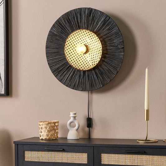 Wall Lamp Black Textured Paper Shade Japandi Accent Light