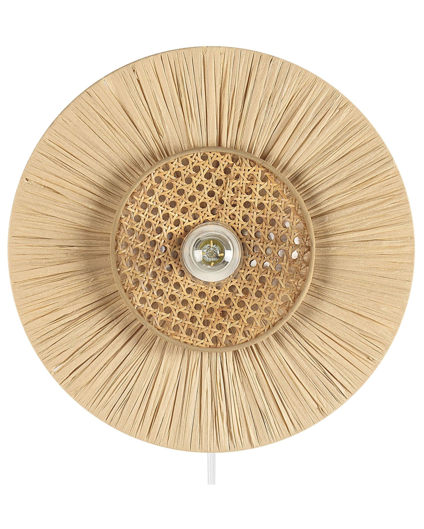 Wall Lamp Japandi Natural Paper Shade With Rattan Accent