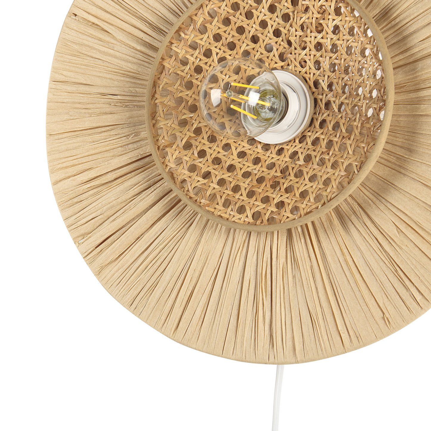 Wall Lamp Japandi Natural Paper Shade With Rattan Accent