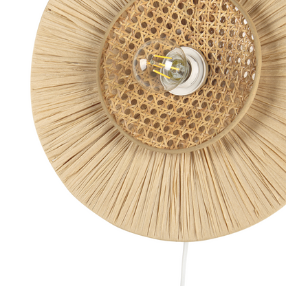 Wall Lamp Japandi Natural Paper Shade With Rattan Accent