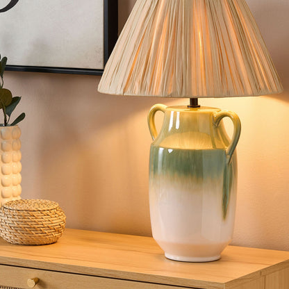 Lumora Table Lamp Green and White Ceramic Ombre Base 53cm Natural Paper Cone Shade