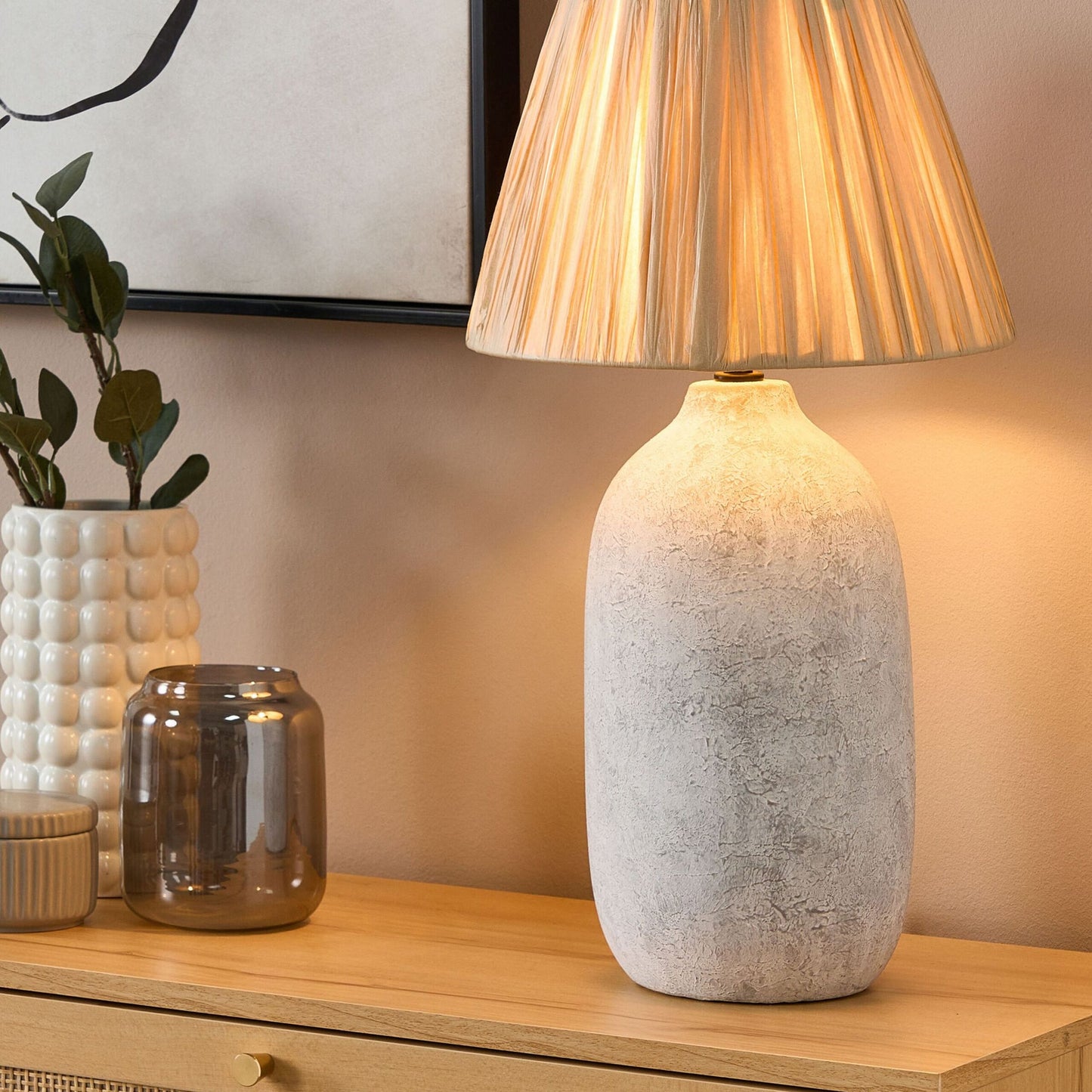 Table Lamp Grey Ceramic 56cm Natural Paper Cone Shade Bedside Living Room Bedroom Lighting