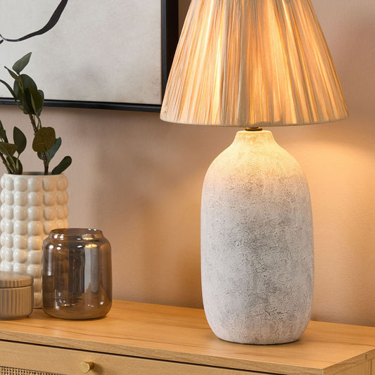 Table Lamp Grey Ceramic 56cm Natural Paper Cone Shade Bedside Living Room Bedroom Lighting