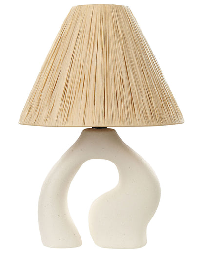 White Ceramic Table Lamp With Natural Paper Shade