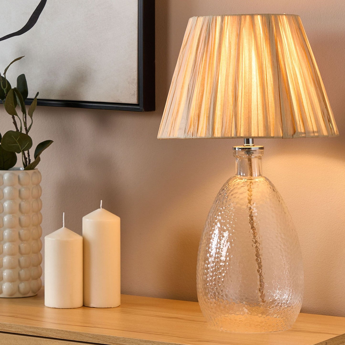 Table Lamp Clear Glass Base Natural Paper Shade