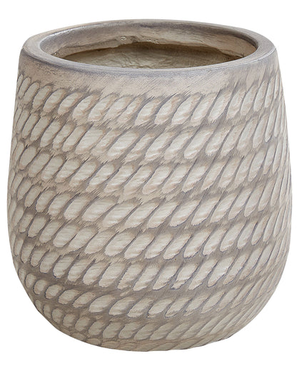 Fibre Clay Plant Pot 19cm Beige Taupe Embossed