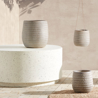 Fibre Clay Plant Pot 27cm Beige Taupe Embossed Pattern