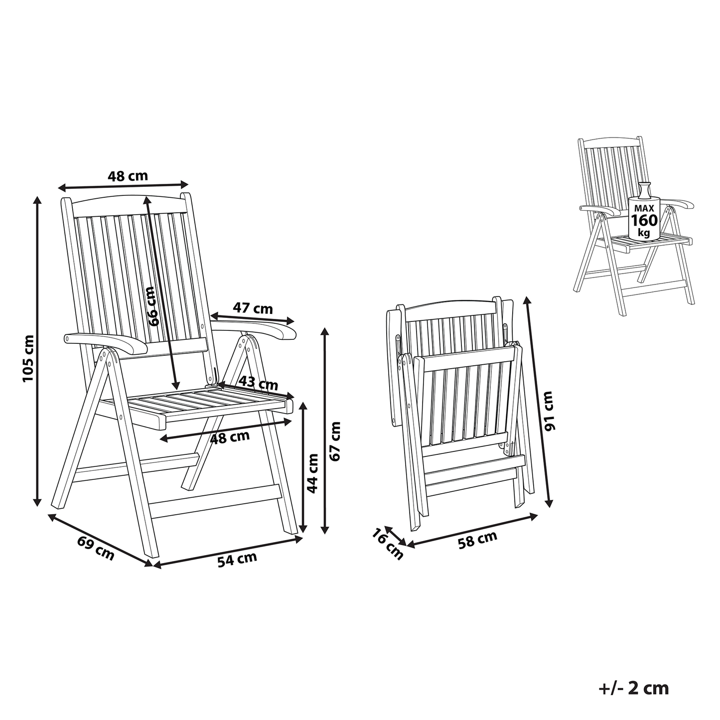 Garden Chair Dark Acacia Wood Adjustable Foldable Armrests