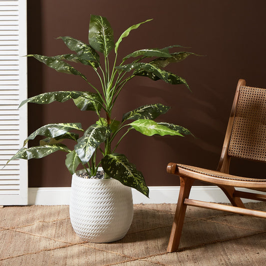 Luma Off White Fibre Clay Plant Pot 27cm Round Embossed Pattern
