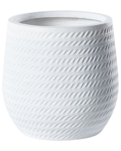 Luma Off White Fibre Clay Plant Pot 27cm Round Embossed Pattern