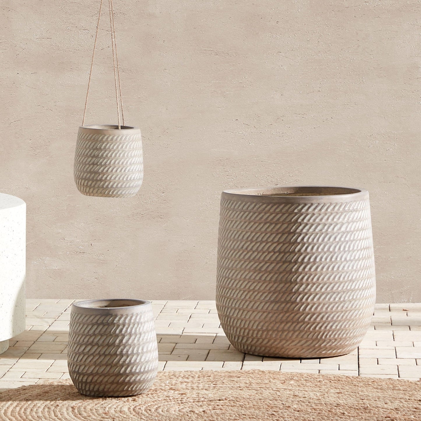 Fibre Clay Plant Pot 39cm Beige Taupe Embossed