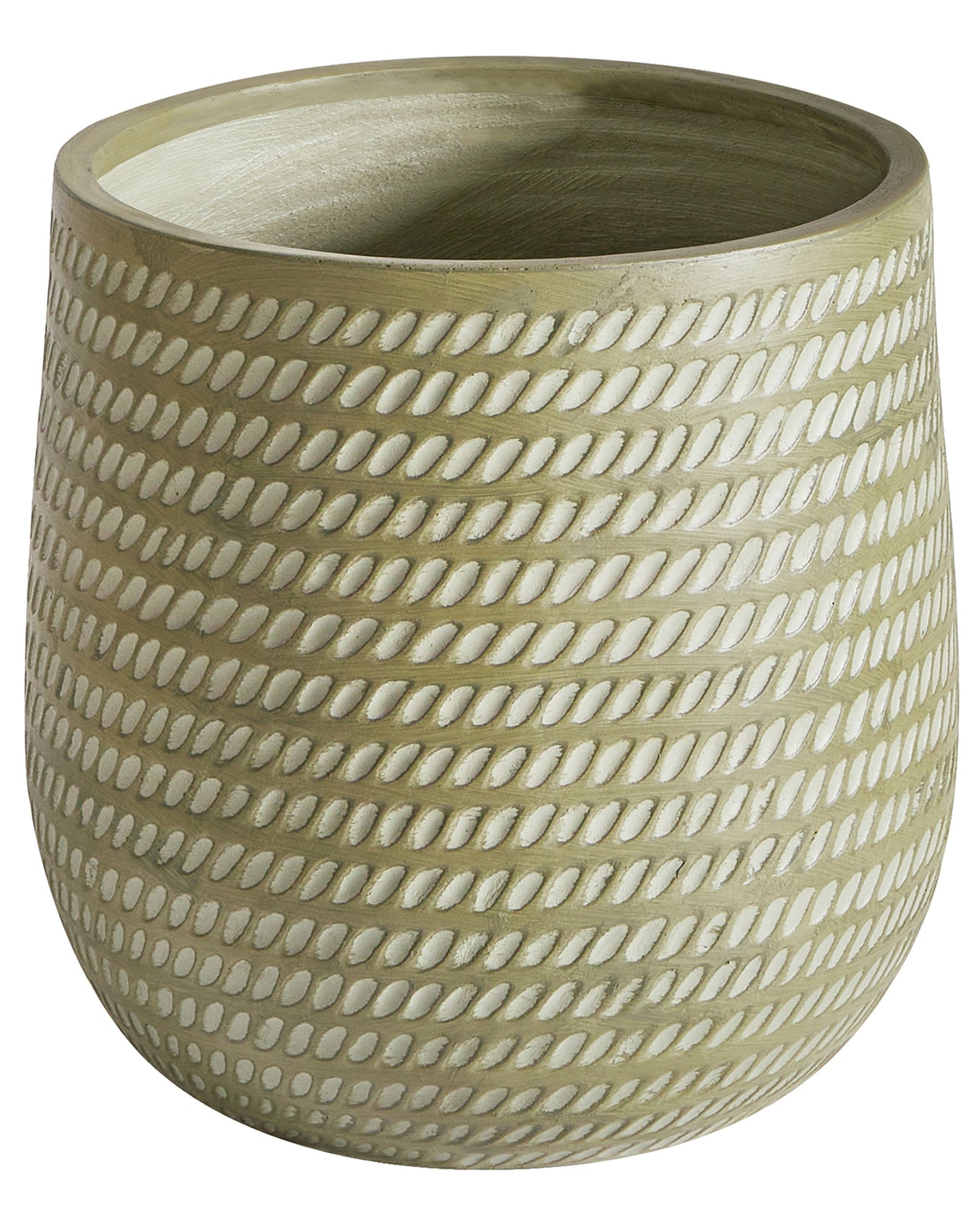 Green Fibre Clay Plant Pot 39cm Round Outdoor With Embossed Pattern Durable