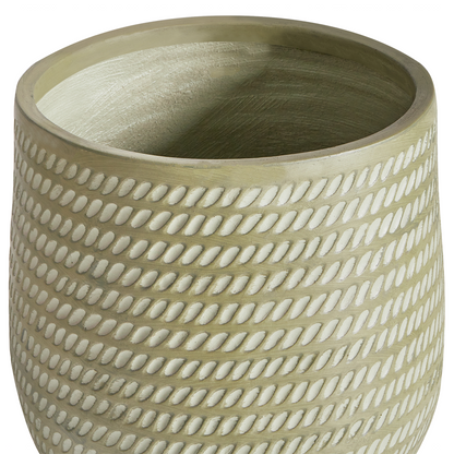 Green Fibre Clay Plant Pot 39cm Round Outdoor With Embossed Pattern Durable