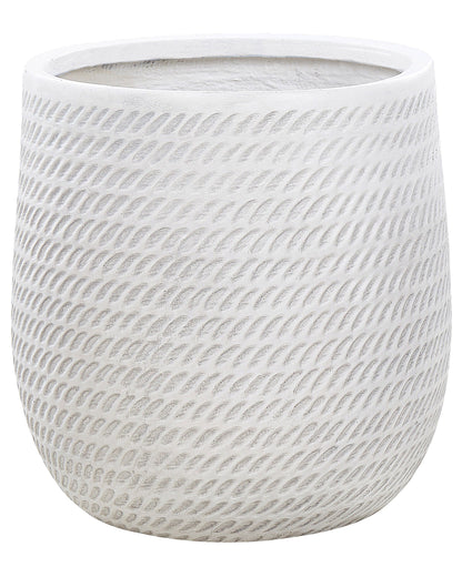 Off White Fibre Clay 39cm Embossed Round Plant Pot