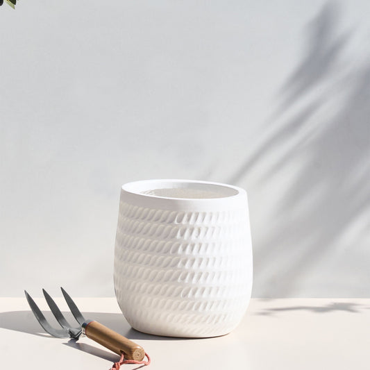 Hanging Plant Pot Off White Fibre Clay 20cm Embossed