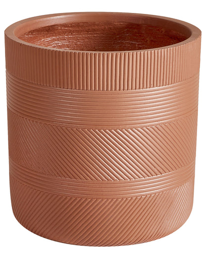 Fibre Clay Plant Pot 31cm Brown Embossed Stripe Round Outdoor Flower Pot