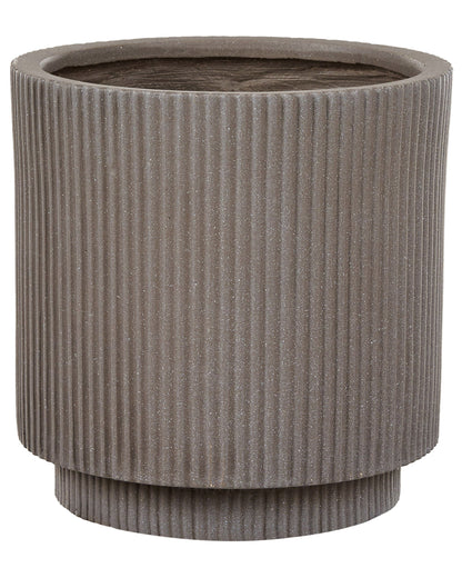 Taupe Fibre Clay Flower Planter 30cm Square Garden Pot With Drainage Holes Vertical Rib Finish Outdoor Patio