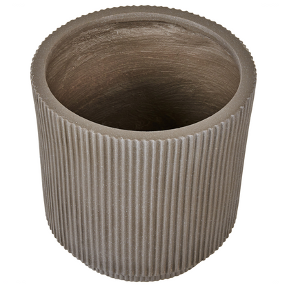 Taupe Fibre Clay Flower Planter 30cm Square Garden Pot With Drainage Holes Vertical Rib Finish Outdoor Patio