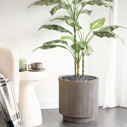 Flower Planter Taupe Fibre Clay Pot 37cm Vertical Rib Finish