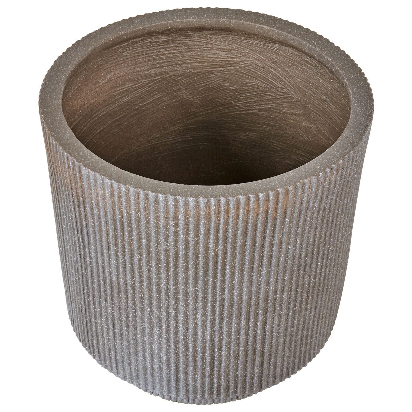 Flower Planter Taupe Fibre Clay Pot 37cm Vertical Rib Finish