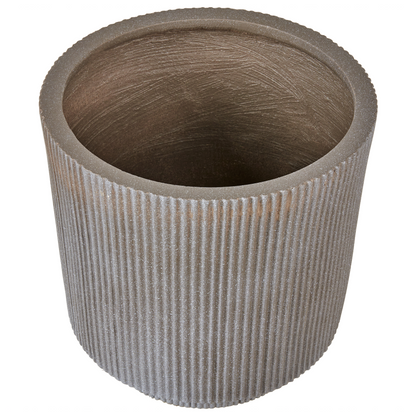 Flower Planter Taupe Fibre Clay Pot 37cm Vertical Rib Finish