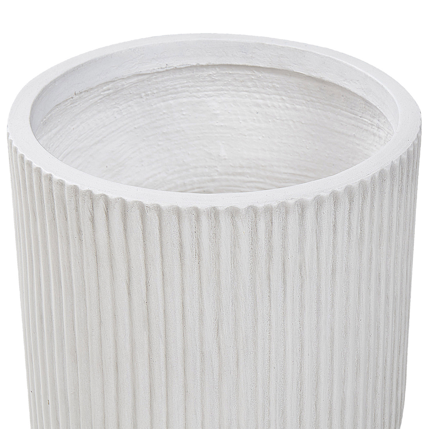 White Fibre Clay Flower Planter 24cm Square Pot Drainage Hole Vertical Rib Finish