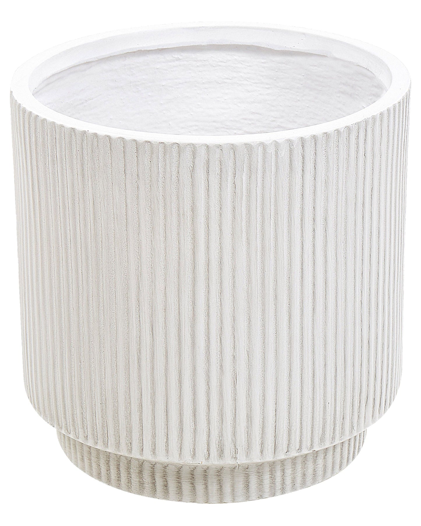 White Fibre Clay Flower Planter 30cm Square Pot With Drainage Hole And Vertical Rib Finish Outdoor