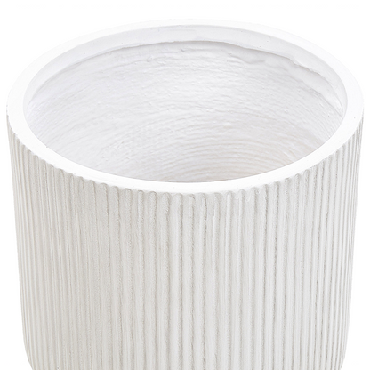 White Fibre Clay Flower Planter 30cm Square Pot With Drainage Hole And Vertical Rib Finish Outdoor