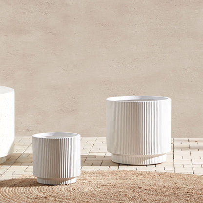 Verdant White Fibre Clay Flower Planter 37cm Vertical Rib