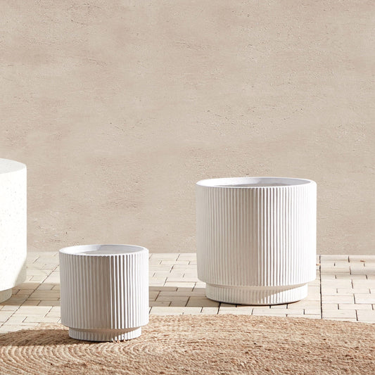 Verdant White Fibre Clay Flower Planter 37cm Vertical Rib