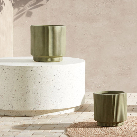 Flower Planter Fibre Clay 30cm Vertical Rib Green