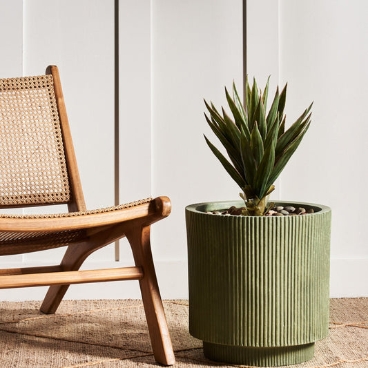 Fibre Clay Planter 37cm Vertical Rib Finish Outdoor