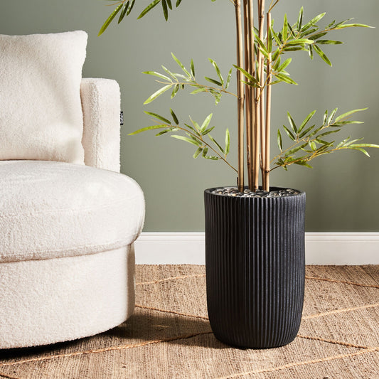 Verdure Fibre Clay Flower Planter 25 x 25 x 38cm Vertical Rib GoldenBrown