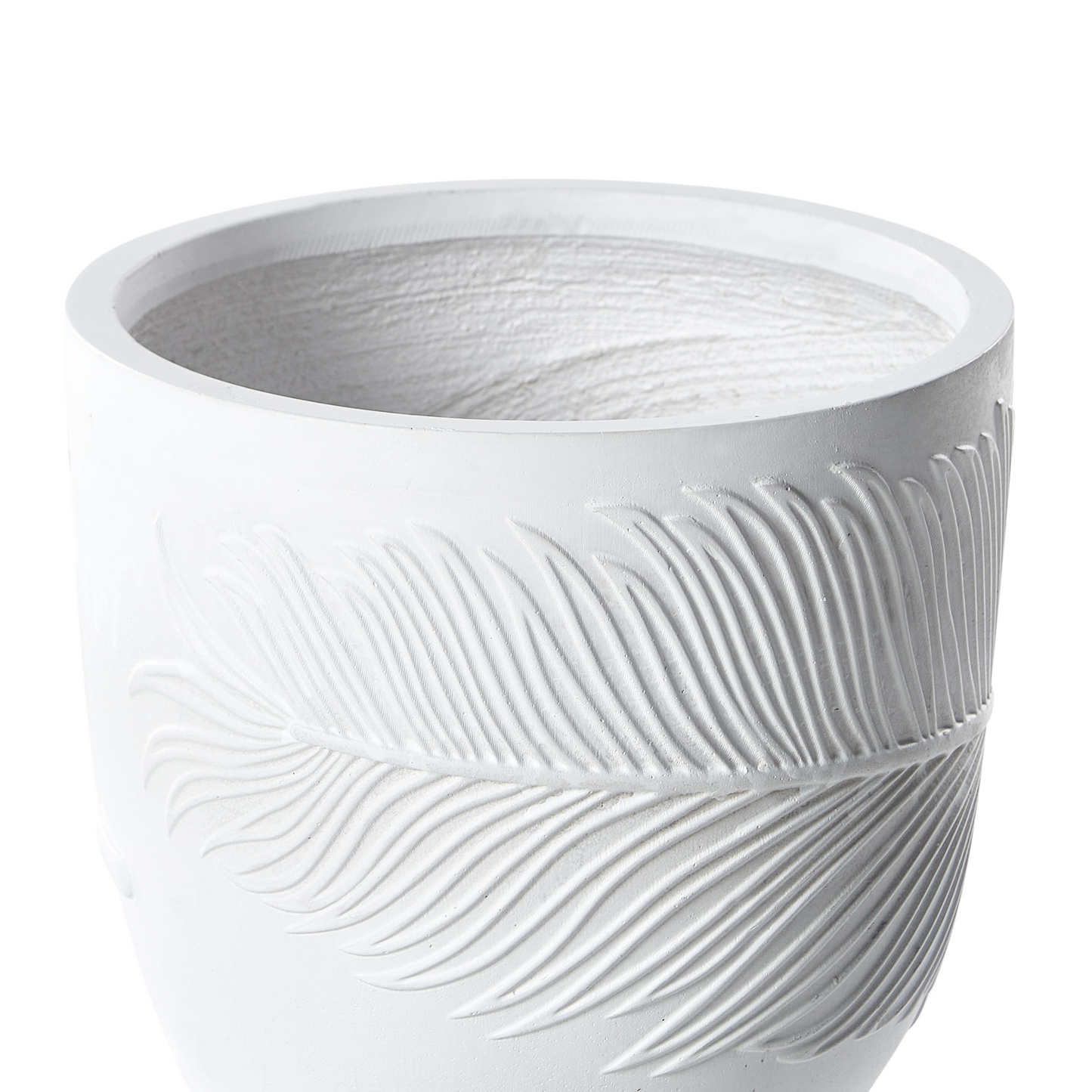 UC White Clay Fibre Plant Pot 28cm Round Leaf Motif
