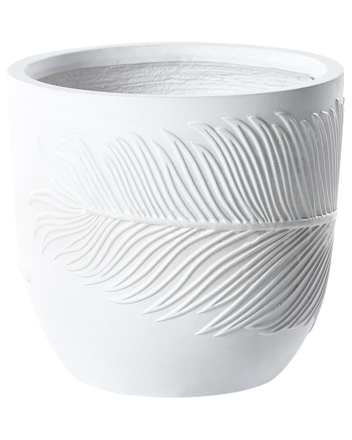 UC White Clay Fibre Plant Pot 35cm Round Planter With Leaf Motif