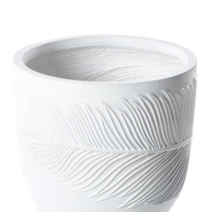 UC White Clay Fibre Plant Pot 35cm Round Planter With Leaf Motif