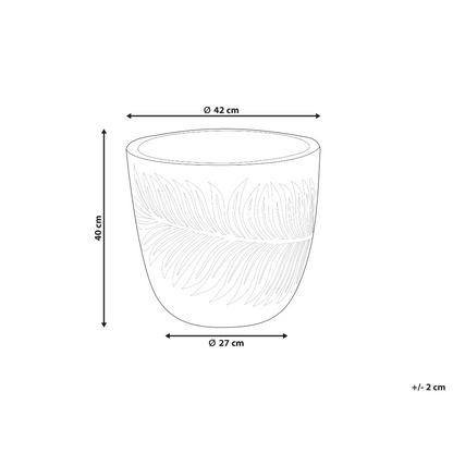 UC Round Clay Fibre Plant Pot 42cm White Leaf Motif Planter