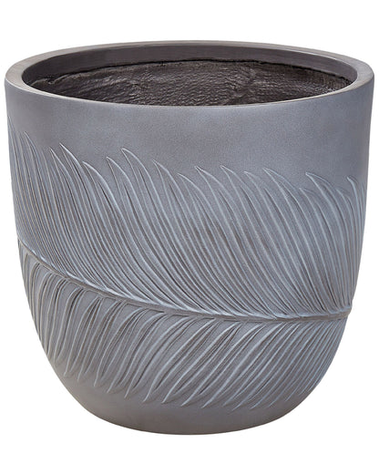 Clay Fibre Plant Pot Grey 42cm Round Leaf Motif Planter