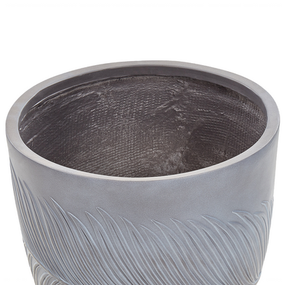 Clay Fibre Plant Pot Grey 42cm Round Leaf Motif Planter