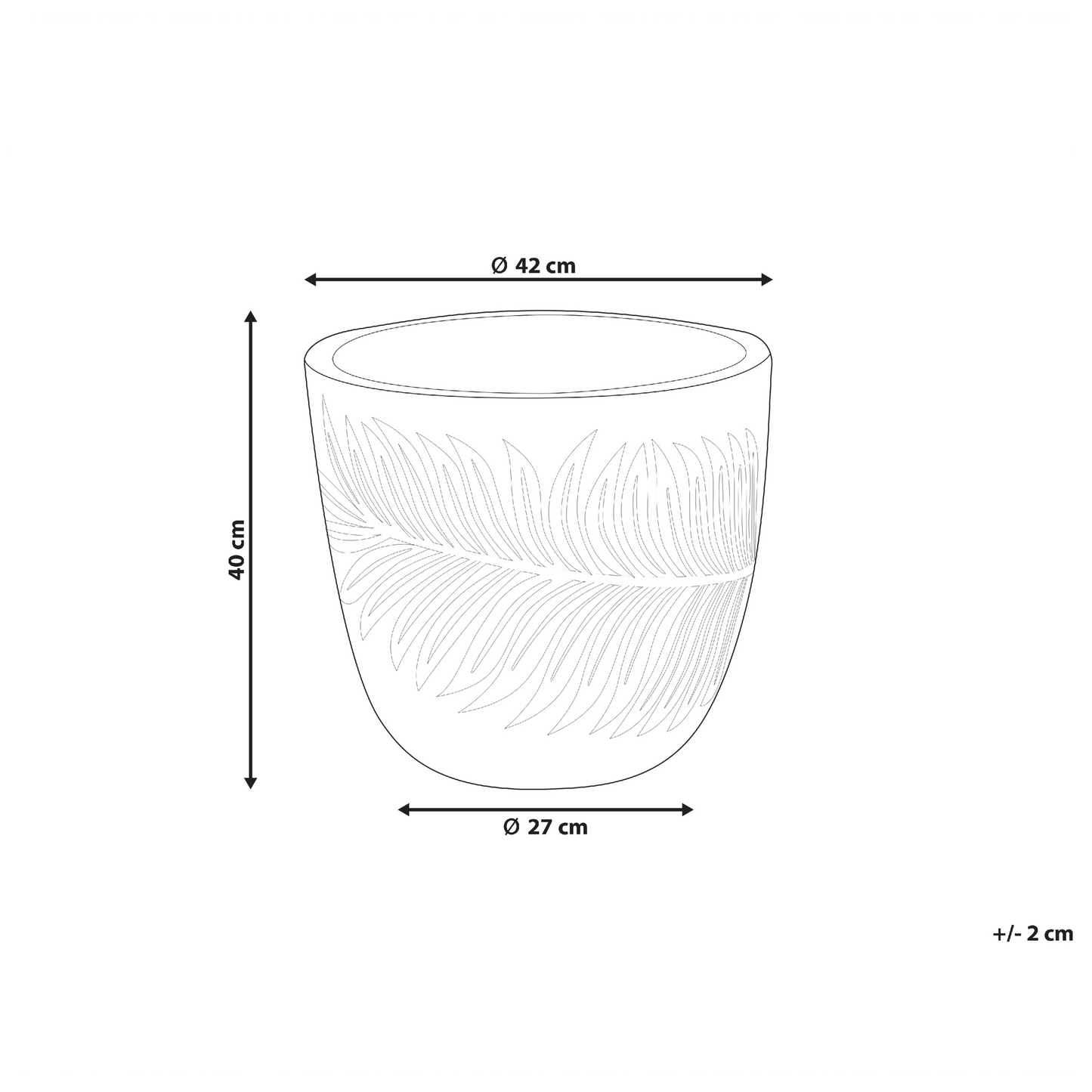 Clay Fibre Plant Pot Grey 42cm Round Leaf Motif Planter