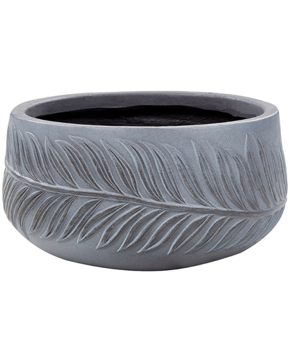 Outdoor Plant Pot Clay Fibre Grey 25 x 25 x 14cm Round Leaf Motif
