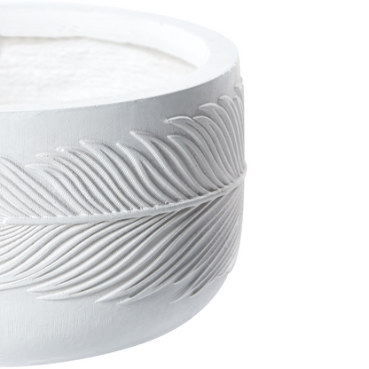 UC White Clay Fibre Planter Round 25 x 25cm With Leaf Motif