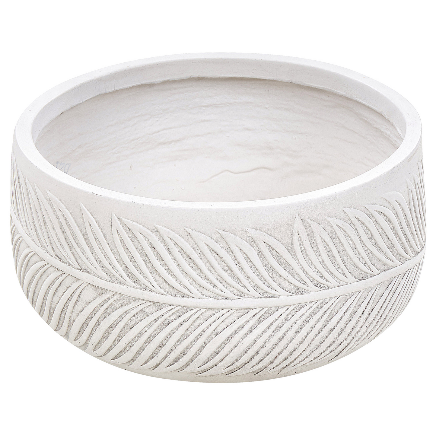 Outdoor Plant Pot White Clay Fibre Planter 35 x 35 x 19cm Round Leaf Motif Durable